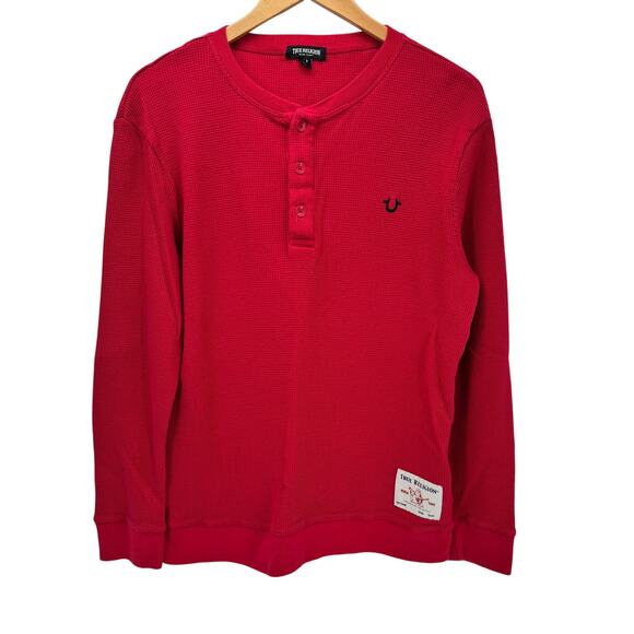 True Religion Other - True Religion Shirt Mens Medium Henley Red Collection Thermal Waffle Knit